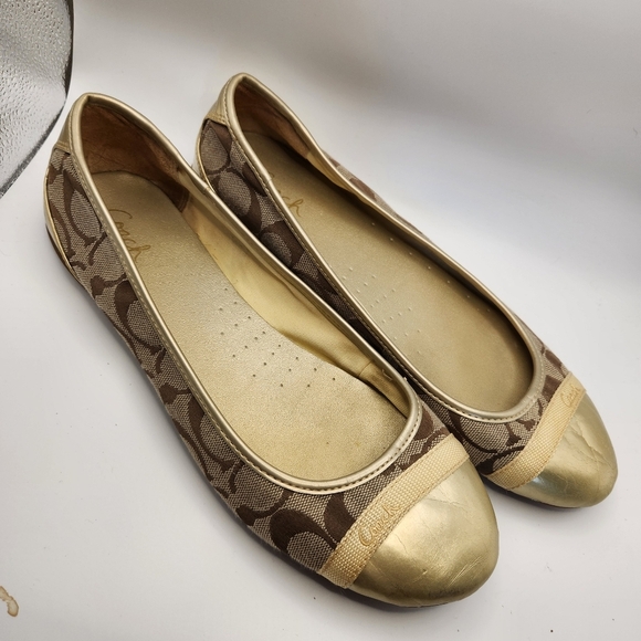Coach Cecil Signature Ballet Flats - Size 9 - Gold Monogram - Good Condition - Picture 1 of 8